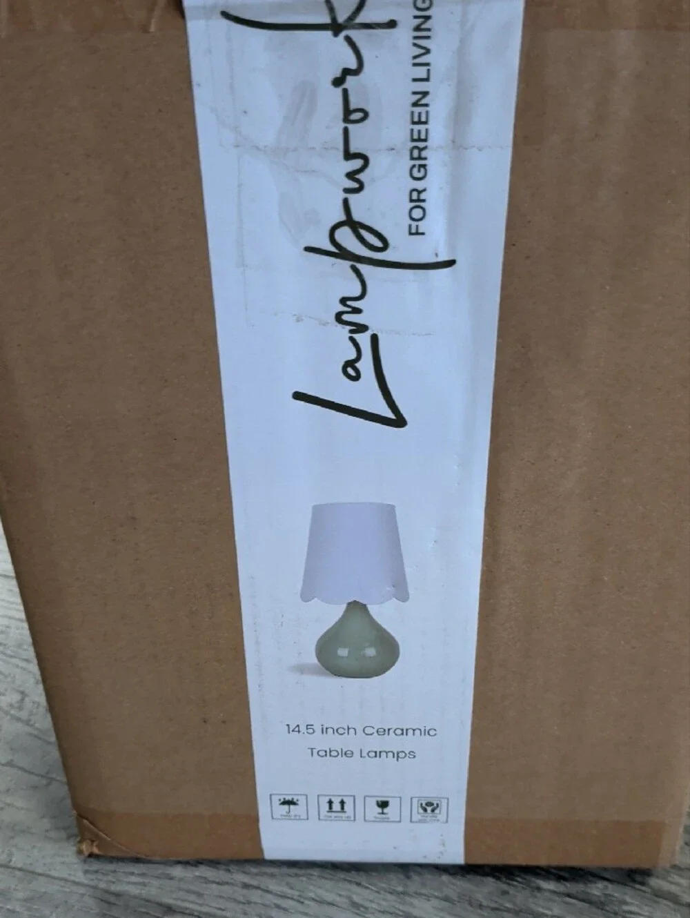 Scalloped White Shade Table Lamp with Glossy Pale Green Base